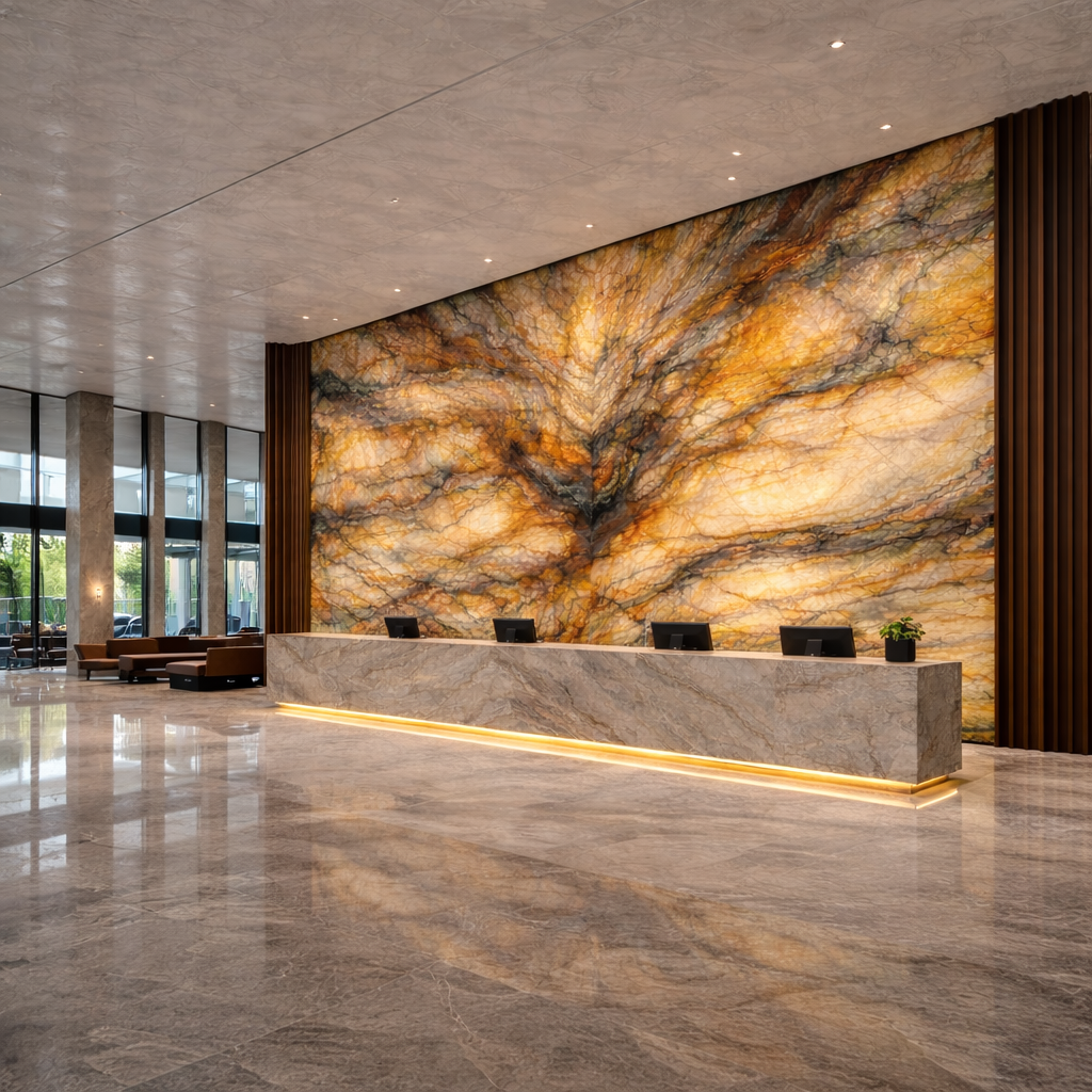 Commercial lobby application using natural stone
